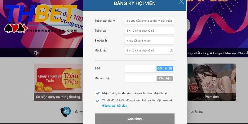 Đăng Ký Thienhabet 3 Trang đăng ký Thienhabet phiên bản dành cho PC